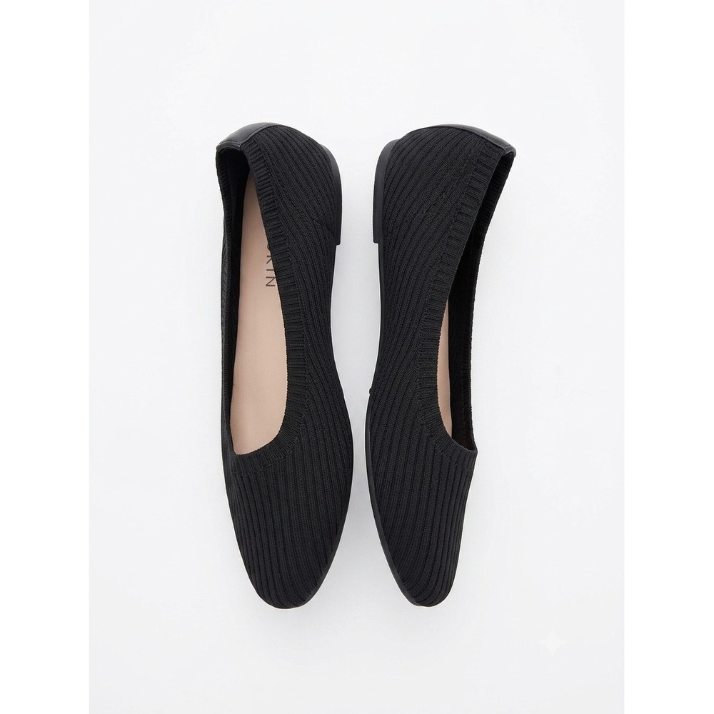 Danskin Hope‎ Black Ribbed Knit Ballet Flats Vegan Textile Slip On Womens 7.5